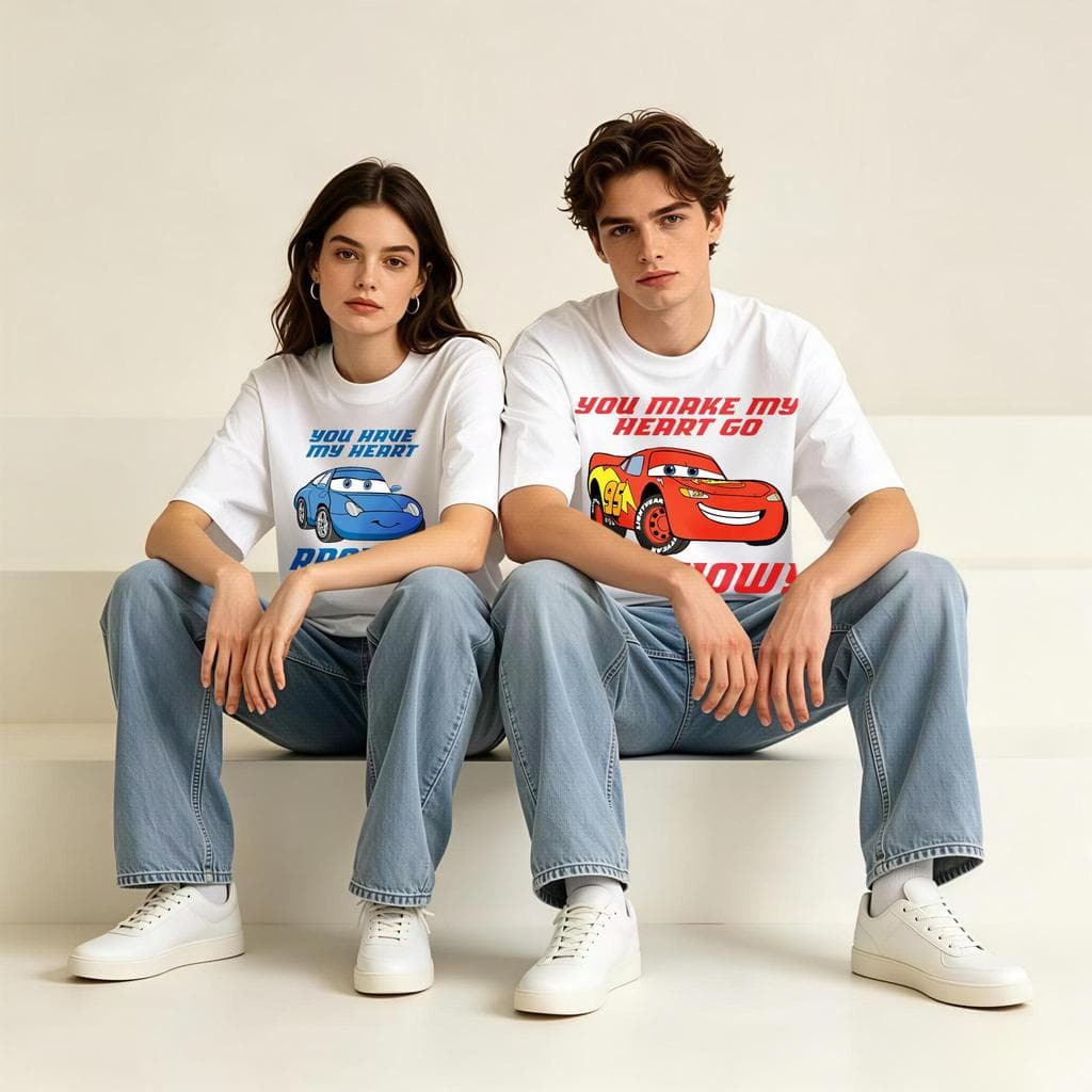 Camiseta Unissex Gola Redonda 100% Algodão Estampa Carro Desenho Animado Estilo Nostálgico Casual Confortável
