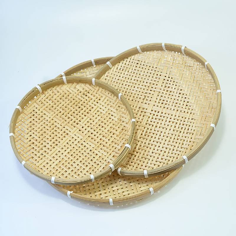 Cesta De Tecido De Bambu Bandeja Plana Wier Redonda Frutas Armazenamento De Alimentos Rasa Decorativa Servindo Para Cozi