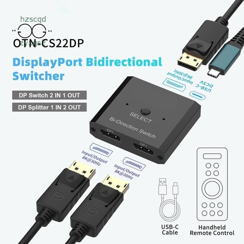 Interruptor DisplayPort Bidirecional DP 1.4 32.4 Gbps 8K @ 30 Hz 1080P 240 Porta De 2 Vias Com Unidade De Controle Remot