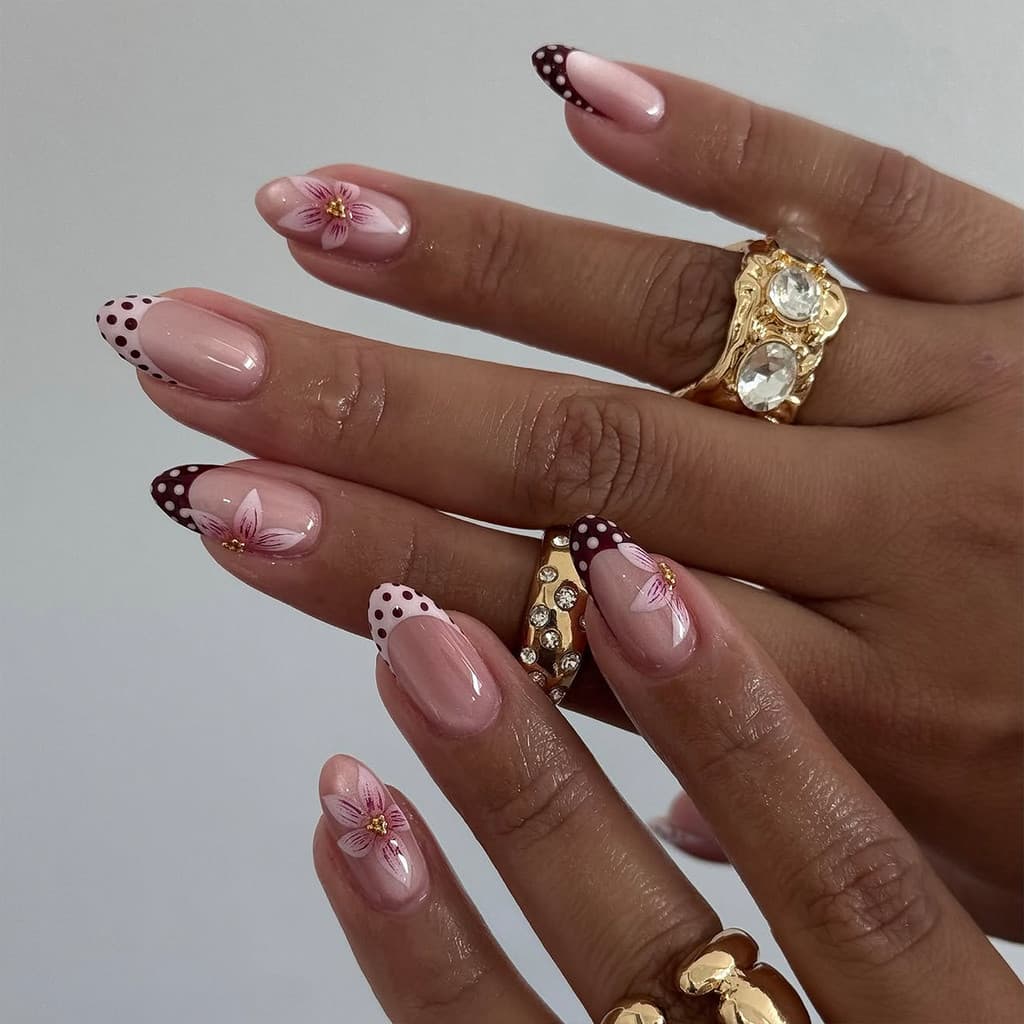 Venda quente francês Wearable unhas flor Manicure peças de unhas piscando olho de gato amêndoa peças de unhas produto ac
