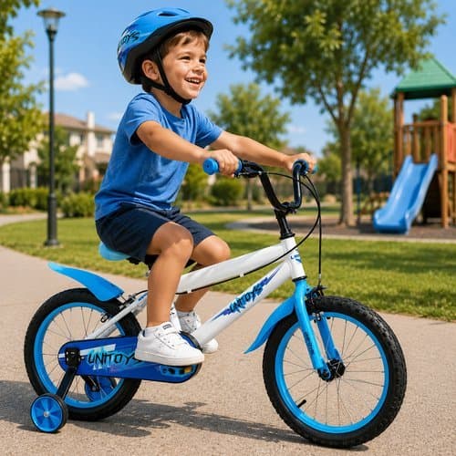Bicicleta Infantil Aro 16 Com Rodinhas Removíveis Destacáveis Bike Criança Branco com Azul Paralamas Freios