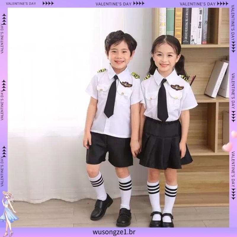 Crianças crianças comissário de bordo traje comissário de bordo meninas piloto uniforme da força aérea meninos crianças