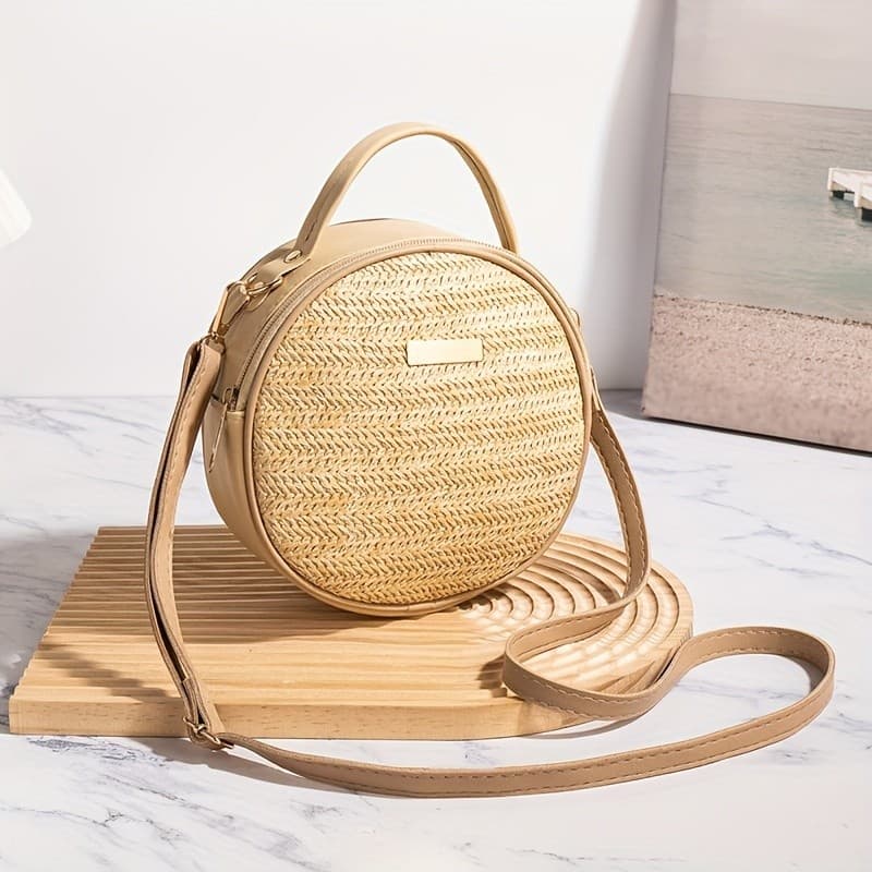 Novo estilo Pastoral saco de tecido Retro Casual palha tecido bolsa verão praia férias bolsa ombro