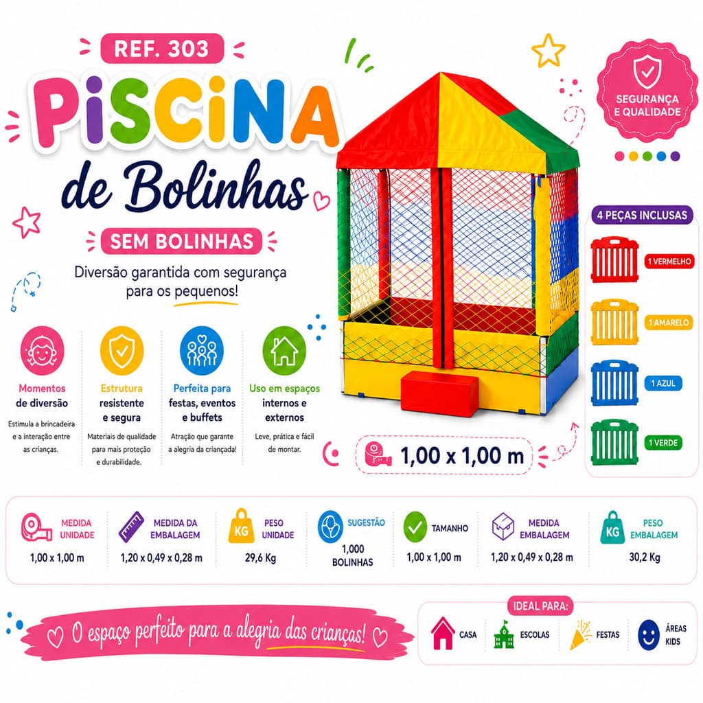 Piscina de Bolinhas Infantil 1,00 x 1,00 m (Sem Bolinhas)