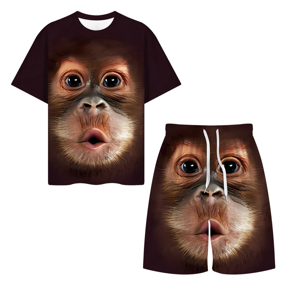 Camiseta Engraçada Com Estampa 3D E Shorts De Praia , Gorilla Grinch Shrek , Novidade Gráfica , Manga Curta , Calça Casu