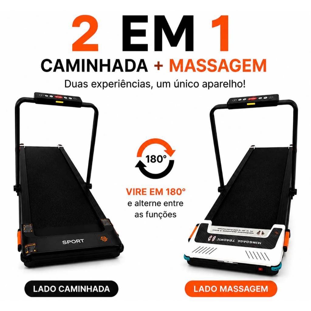 Esteira Elétrica 2 em 1 com Massagem 12km/h Inclinação 3% 110kg 110V