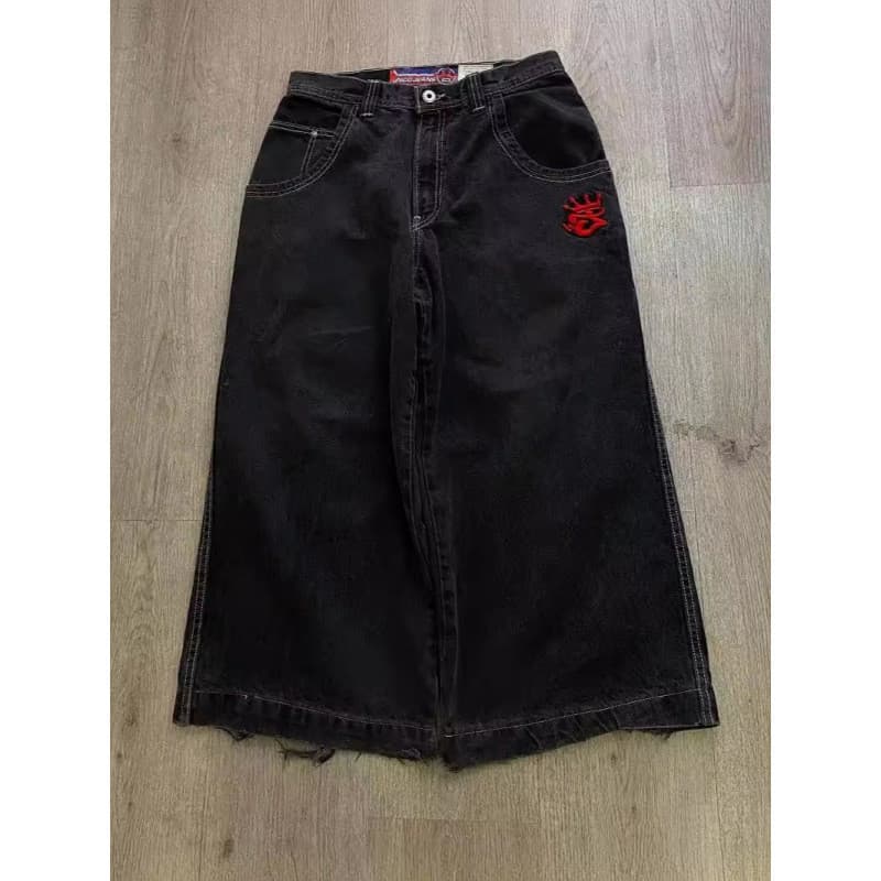 Y2K Jeans Soltos Perna Larga 0versized Jeans Hip Hop Gótico Calça Preta Masculina
