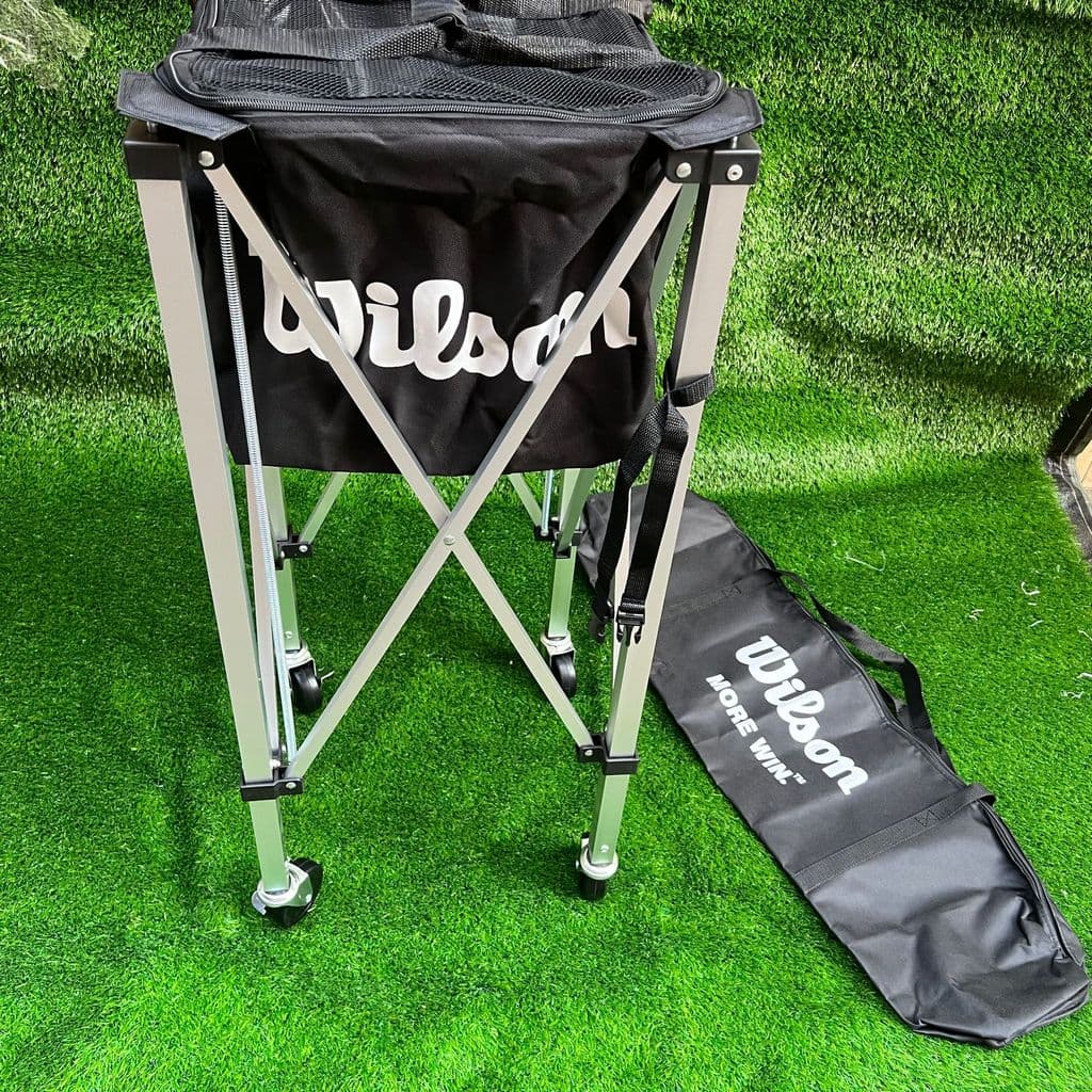 Wilson Estrutura dobrável para carro de tênis 4068W Wilson portátil treinador bola carrinho cesta de armazenamento cesta