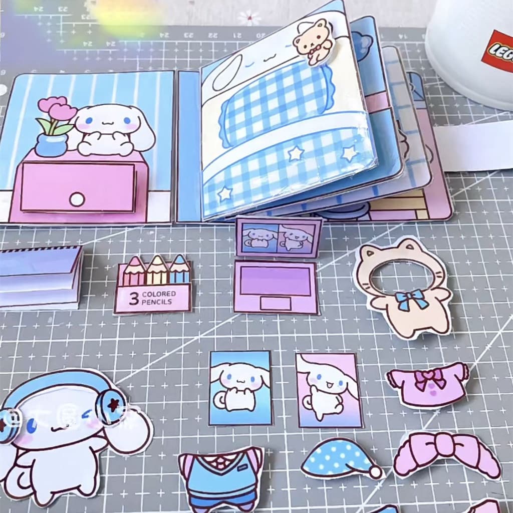 Sanrio Sticker Diy Quiet Book Kawali Anime Kuromi Cinnamoroll My Melody Paper Doll Toy for Kids