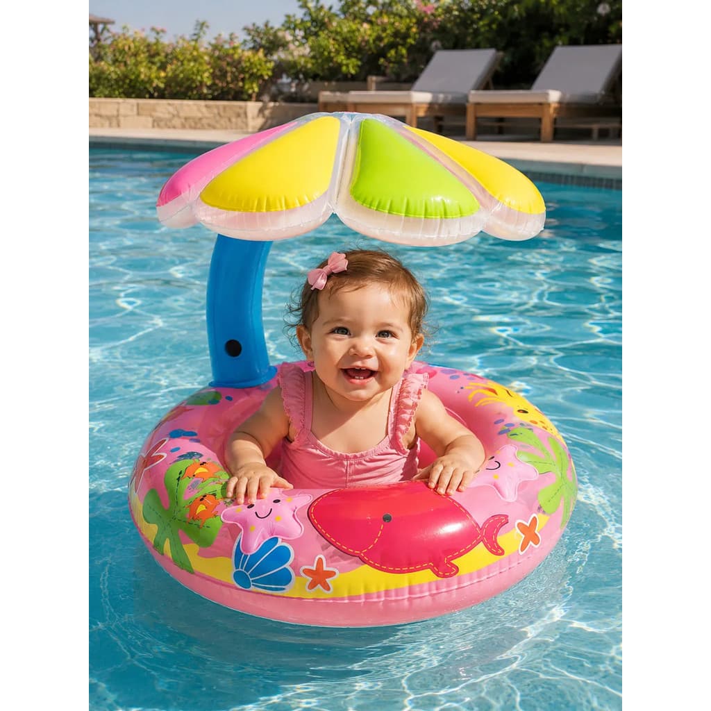 Boia Bebê Infantil Cobertura Inflável Piscina Guarda Sol