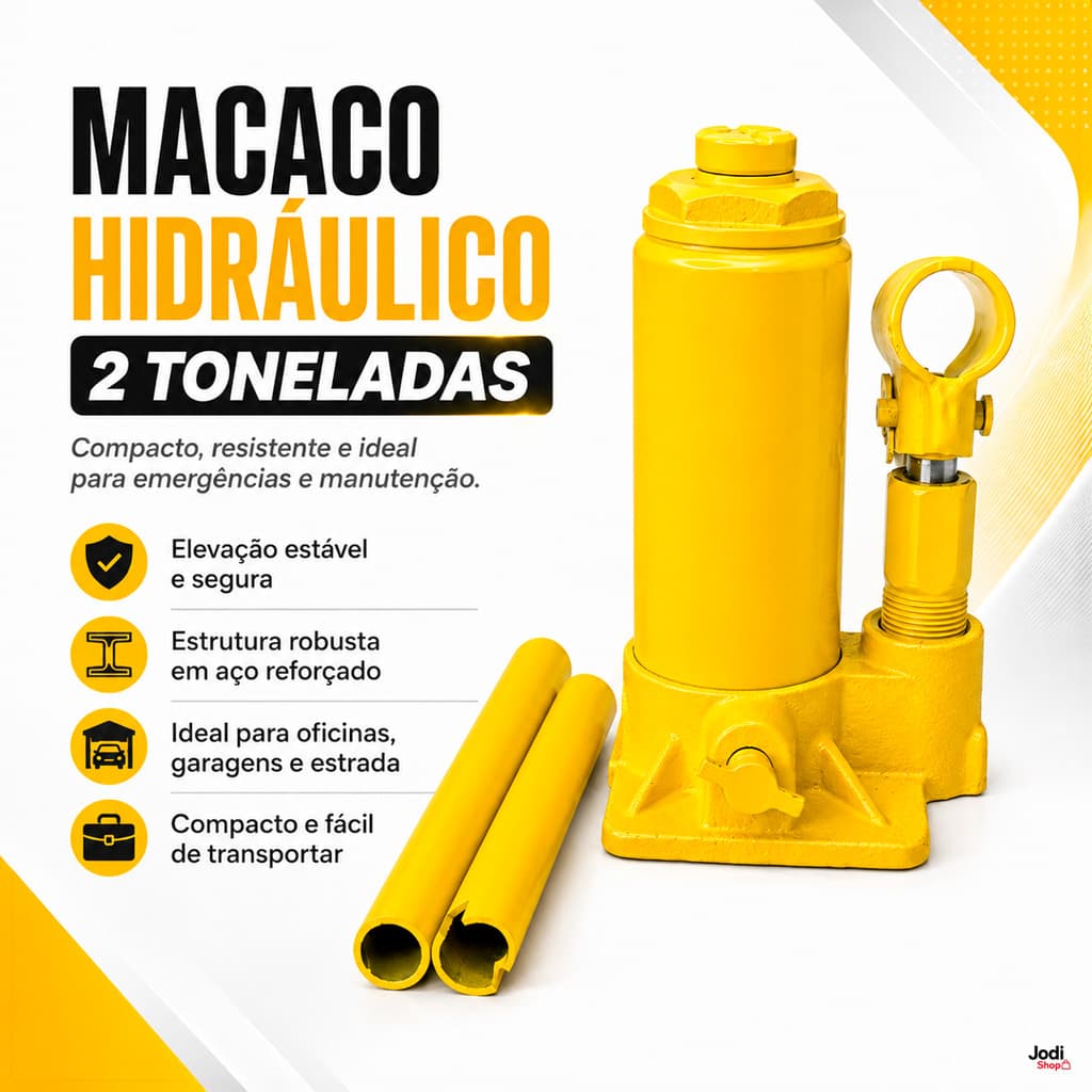 Macaco Hidráulico Garrafa 2 Toneladas para Carro com Alavanca e Ajuste de Altura 285mm