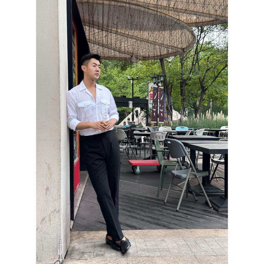 Moda moderna japonesa ultrafina gola cubana Seersucker camisa moda masculina verão camisa Casual literária