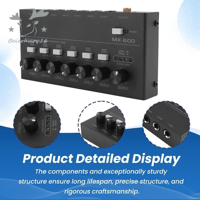 MX600 Ultra Baixo Ruído Mixer De Linha De 6 Canais Estéreo/Amplificador De Microfone Com Interruptor De Pista Única