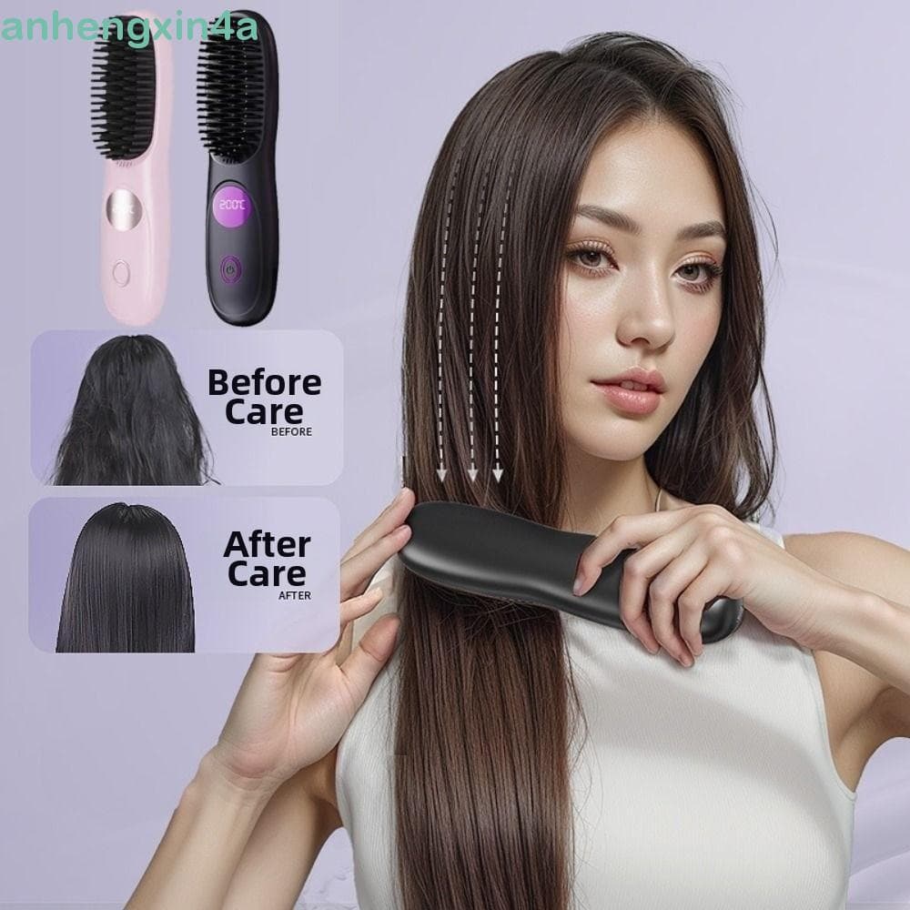 Escova Alisadora De Cabelo ANHENGXIN , Alisador Portátil Sem Fio USB Anti-Queimadura , Estilo Rápido