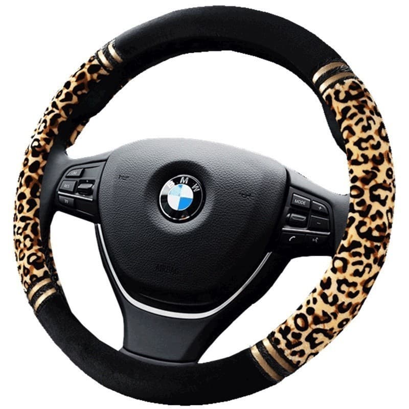 Capa de volante de carro inverno curto pelúcia capa feminina quente leopardo impressão Universal Lavida Jetta Buick exce