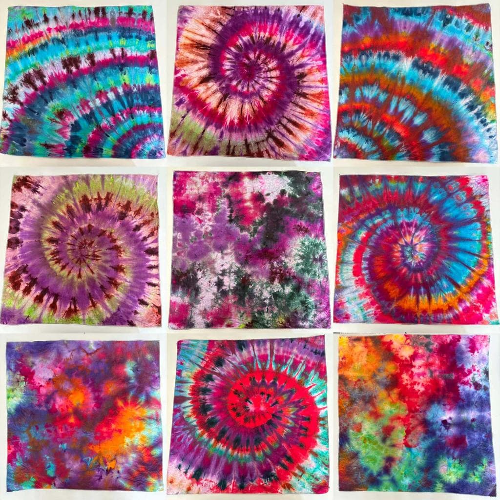 Lenço quadrado de arco-íris Tie-Dye feito à mão de algodão puro 55cm * 55cm lenço lenço lenço pequeno
