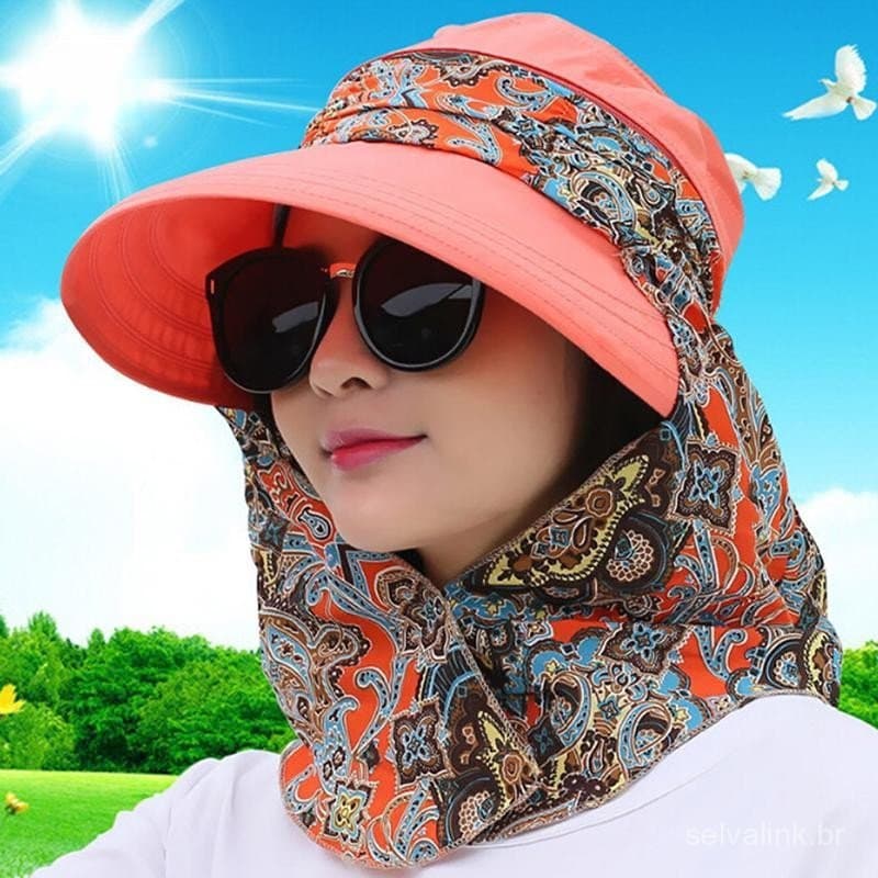 EA & Moda Chapéu De Sol Feminino Dobrável Anti-UV , Proteção Facial , Aba Larga , Verão .