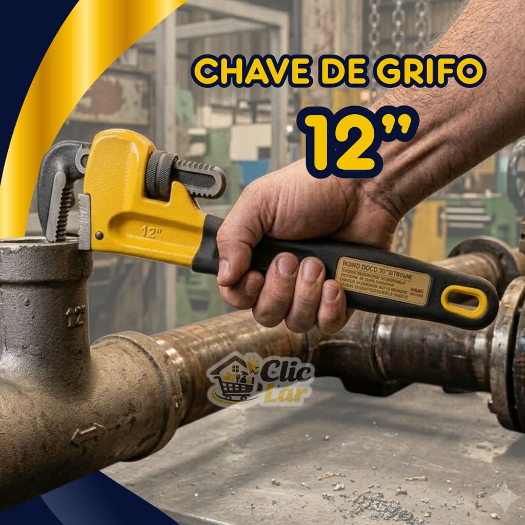 Chave de Grifo 12' Polegadas Chave de Grife Ferramenta Aperto Tubos Porcas Multiuso Forte Robusto