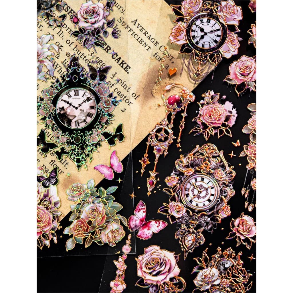 Rosa trabalho série tridimensional dourado adesivos sonhador lindo borboleta flor manual DIY colagem decorativa