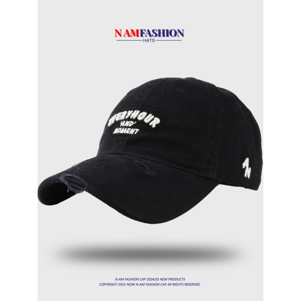 Novo estilo rua angustiado rasgado carta bordado boné de beisebol masculino feminino casais Casual All-Match pára-sol