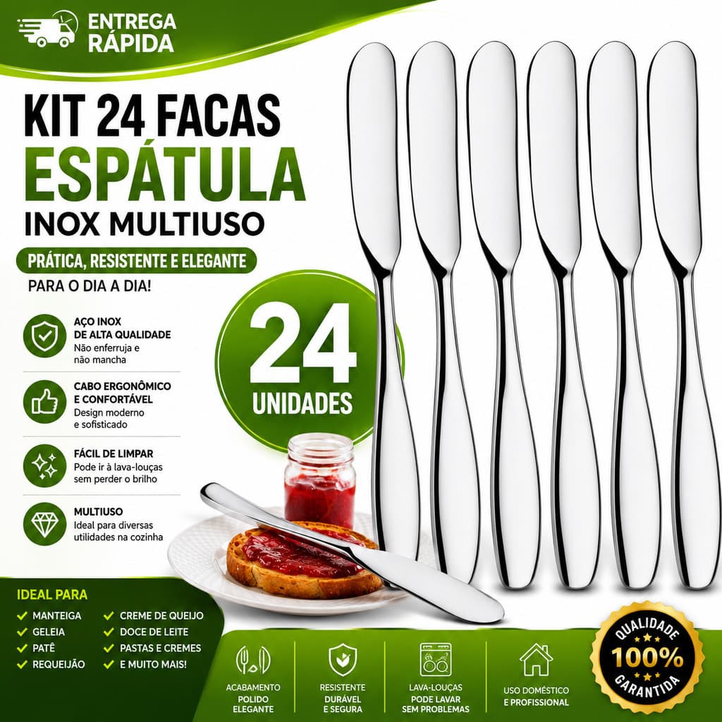 Kit 24Espátula Inox Culinária Multiuso para Geleia Manteiga Requeijão Pate Sanduíches Confeitaria Cozinha