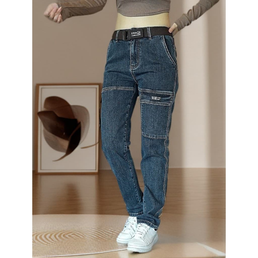 LAIYUEHUI/LAIYUEHUI Primavera Outono Calça Jeans Masculina Reta Casual Calça Masculina Moda Multi-bolso