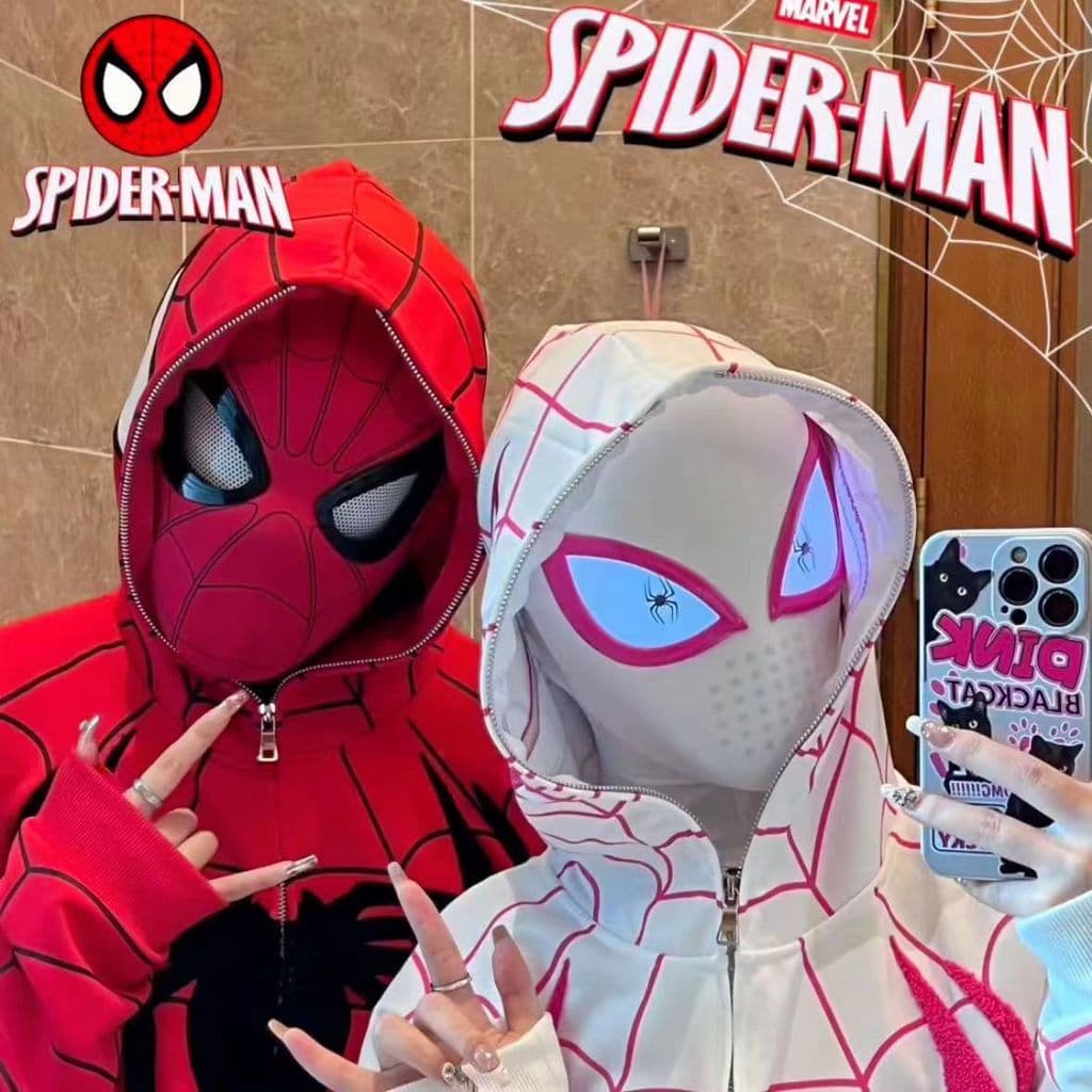 Gwen Spider-Man Chapelaria Touch Luminous cos Sensor Máscara Máscara no Universo Homem-Aranha Capacete Infantil