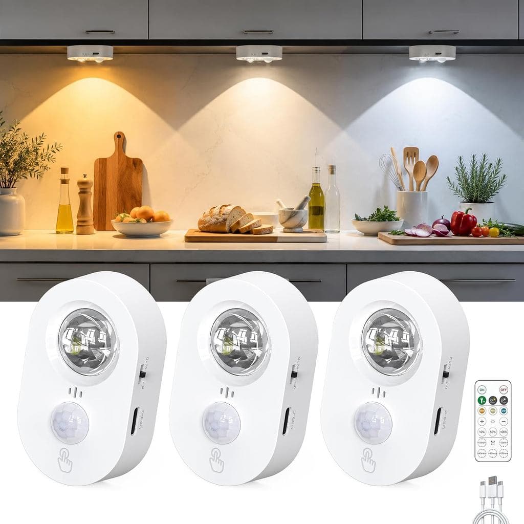 Luz com Sensor de Movimento e Controle Remoto, Luz Noturna para Armário, Escadas e Cozinha |   3 modos (LIGADO/Sensor de