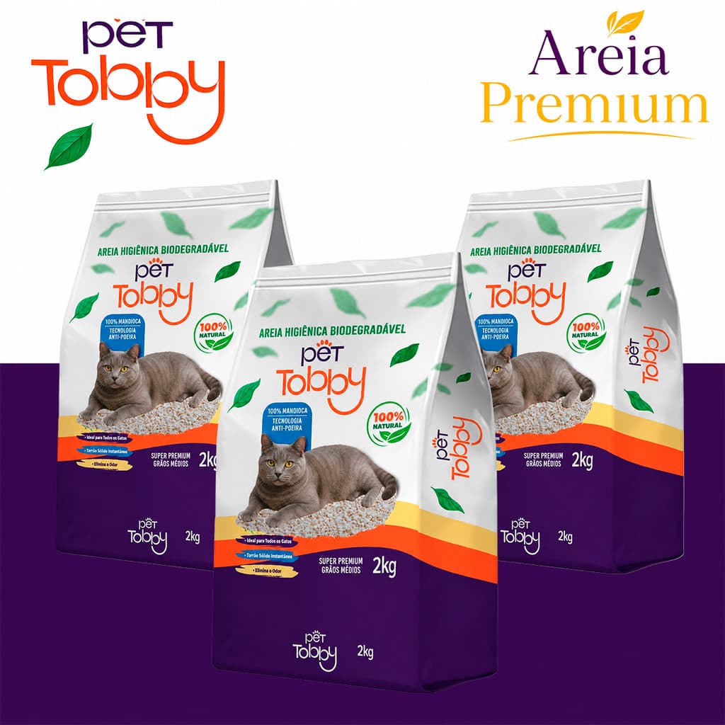Areia Higiênica Para Gato de Mandioca 2 4 OU 6Kg Pet Tobby Biodegradável Areia de Gato Sustentável