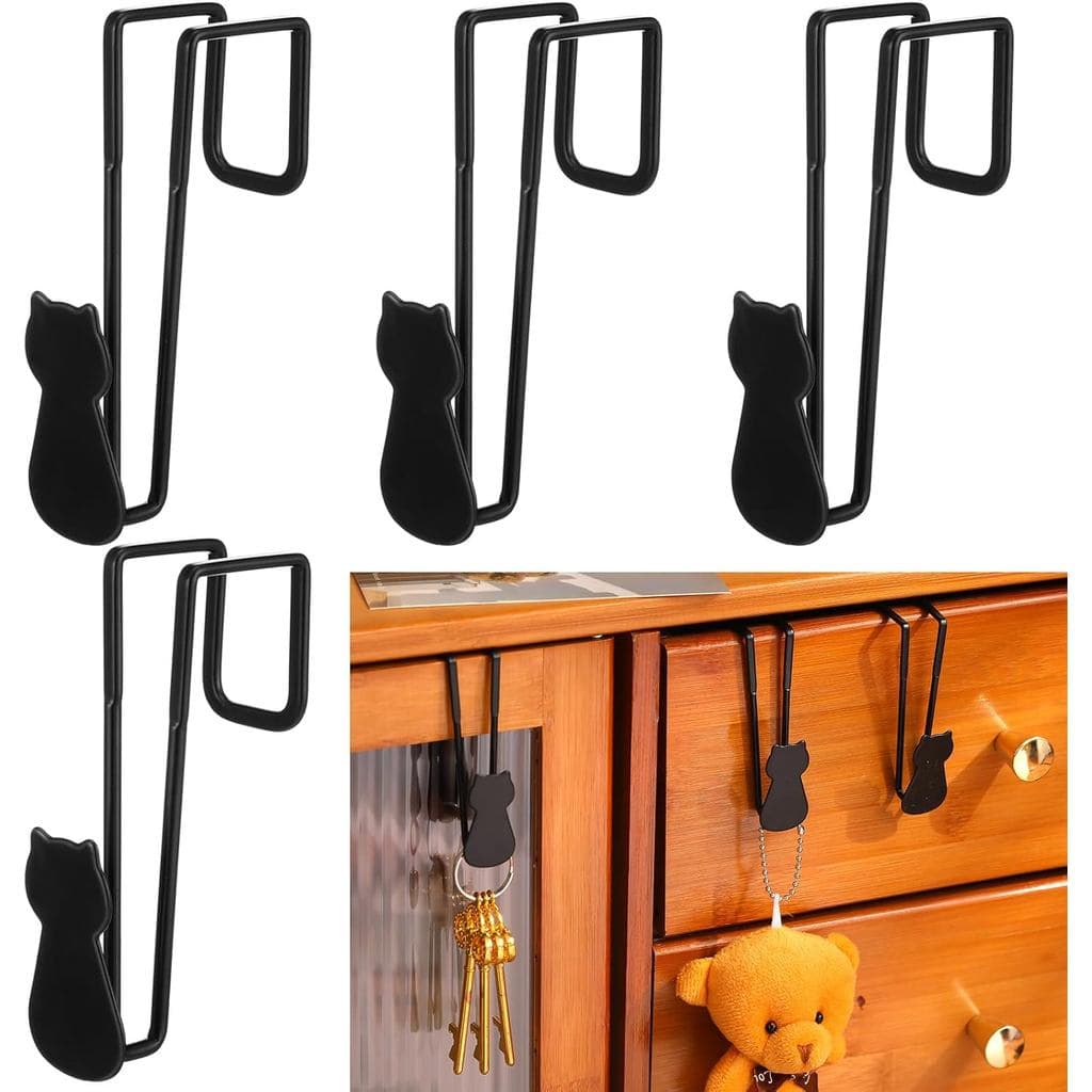Honeydak 4 Peças Ganchos de Metal para Pendurar em Portas de Armários, Ganchos Decorativos Pretos com Tema de Gato para