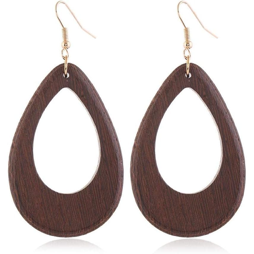 Brincos Pendentes de Madeira Natural com Design Geométrico Boêmio, Leves, em Forma de Gota, Estilo Étnico Africano, para