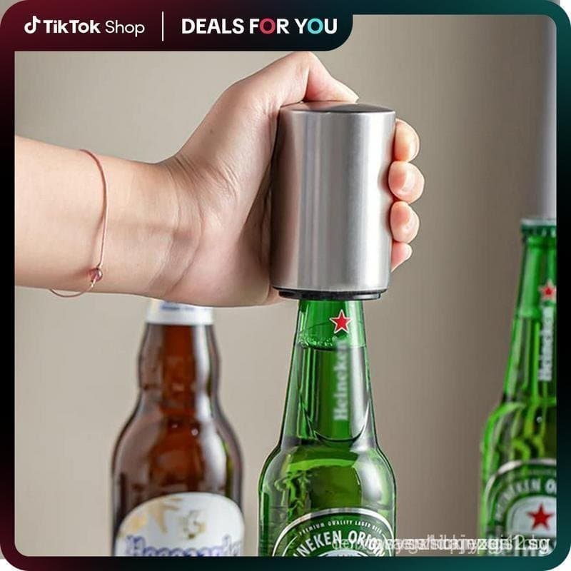 Abridor de Garrafas Magnético Premium – Abridor de Cerveja Automático de Aço Inoxidável com Coletor de Tampas, Empunhadu