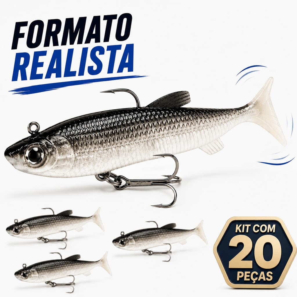 Isca Artificial Soft Bait Silicone Tucunaré Traíra Corvina Kit  1/5/10/20