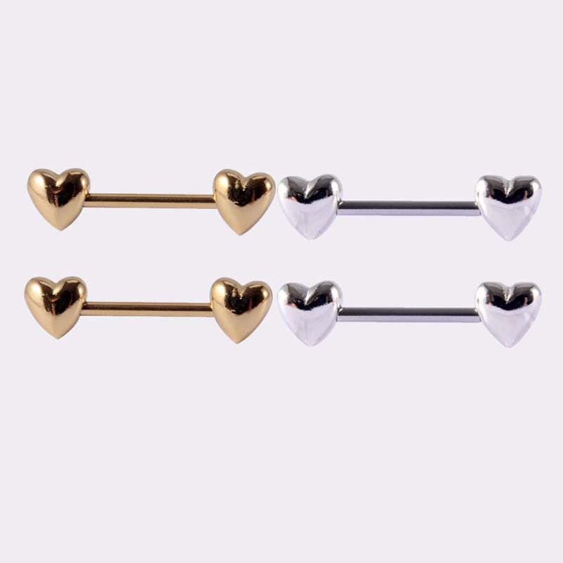 Pares Em Forma De Coração Mamilo De Aço Inoxidável Piercing Barbell 14Gauge Gold Silver Color