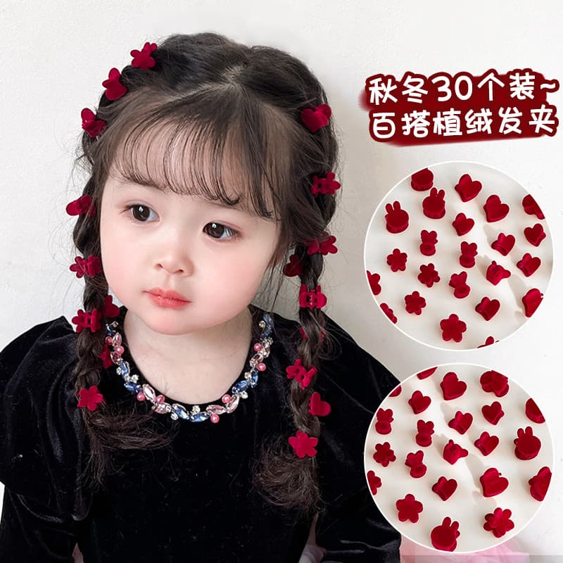 Crianças tamanho pequeno Grab clip bebê ano novo Hairpin Headdress menina franja vermelha quebrado grampo de cabelo prin