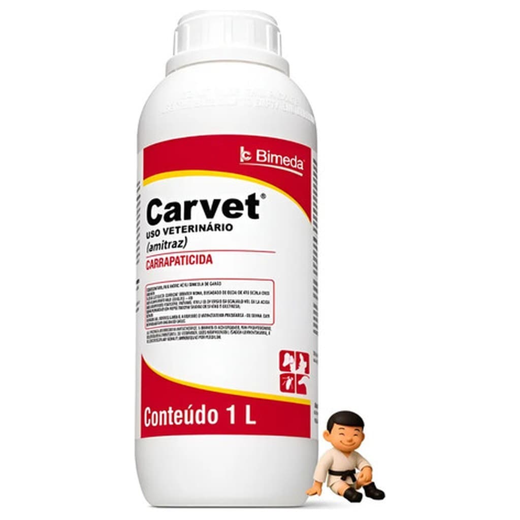 Suplemento Mineral Líquido Carvet 1L Bimeda Para Vaca Cães Suínos Ovinos Amitraz Controle Sanitário Rural