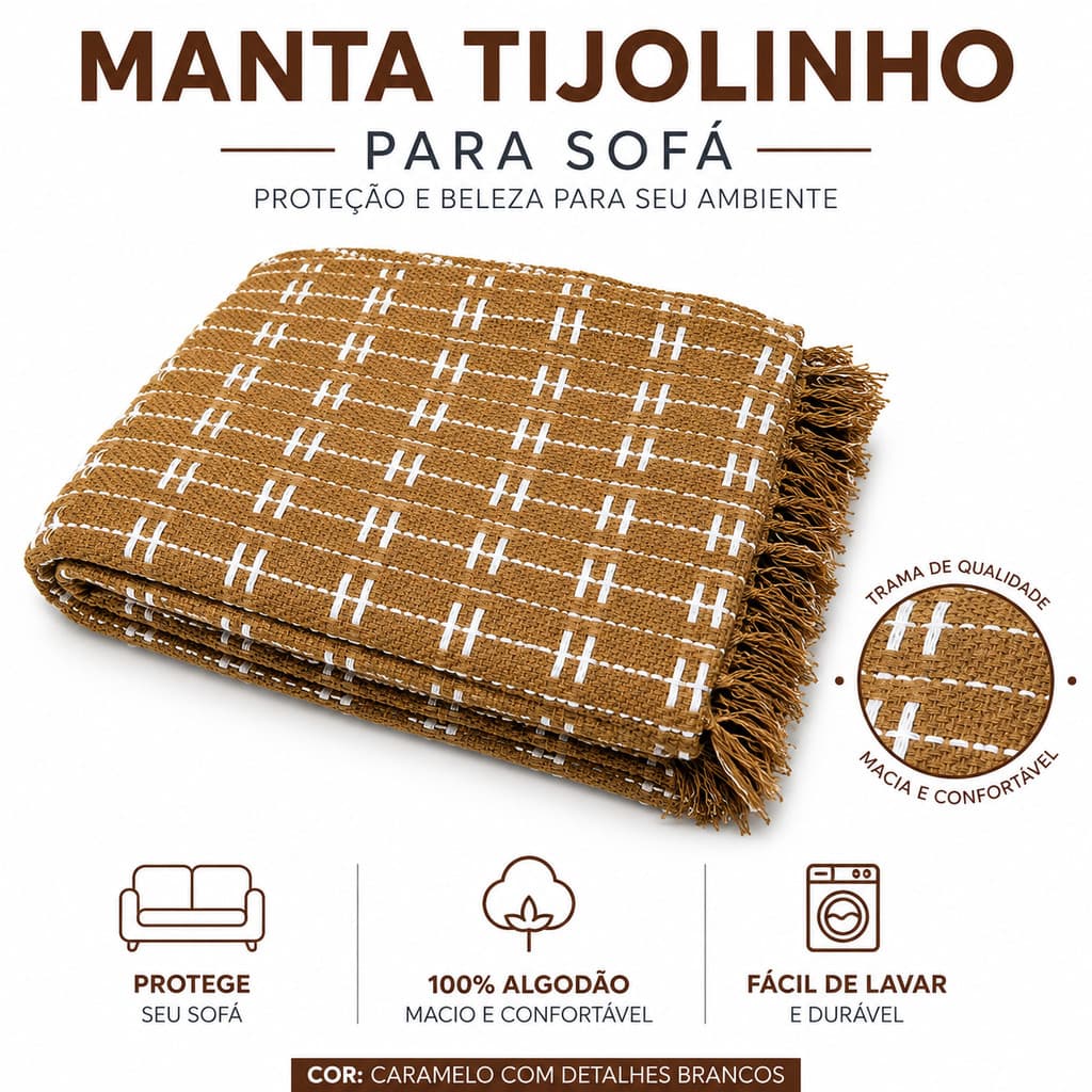 Manta para Sofá Grande 2,40x1,80 Tijolinho Luxuosa Decorativa Capa Protetora