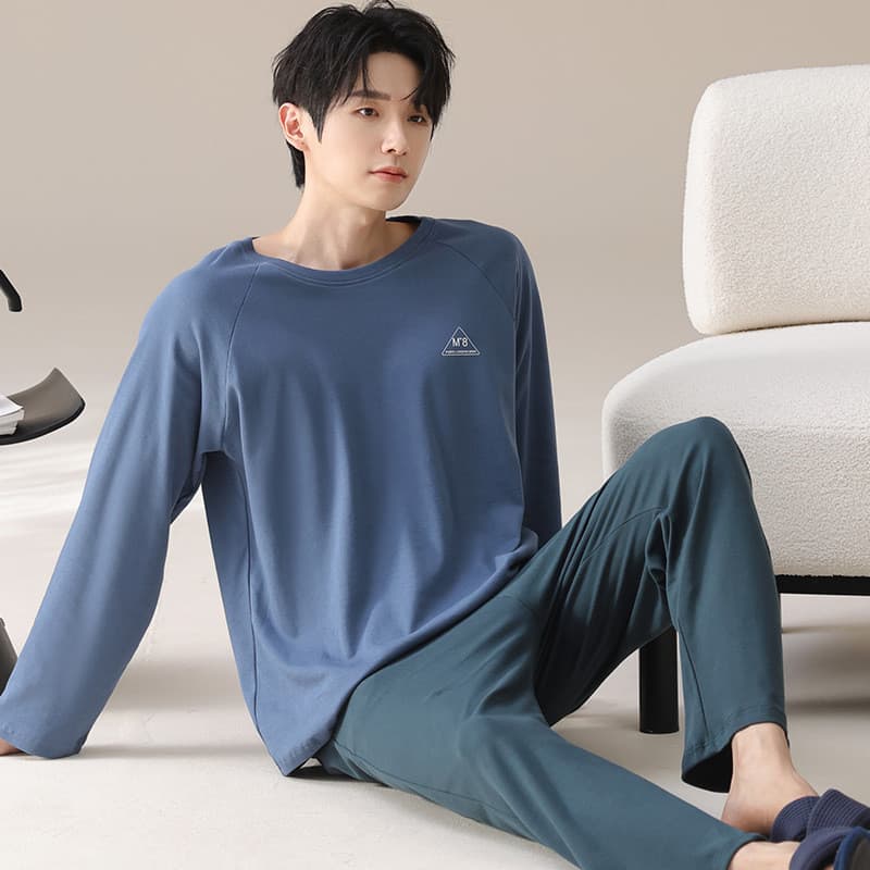 Pijamas masculinos primavera outono estilo manga comprida puro algodão masculino juventude outono inverno esportes casua