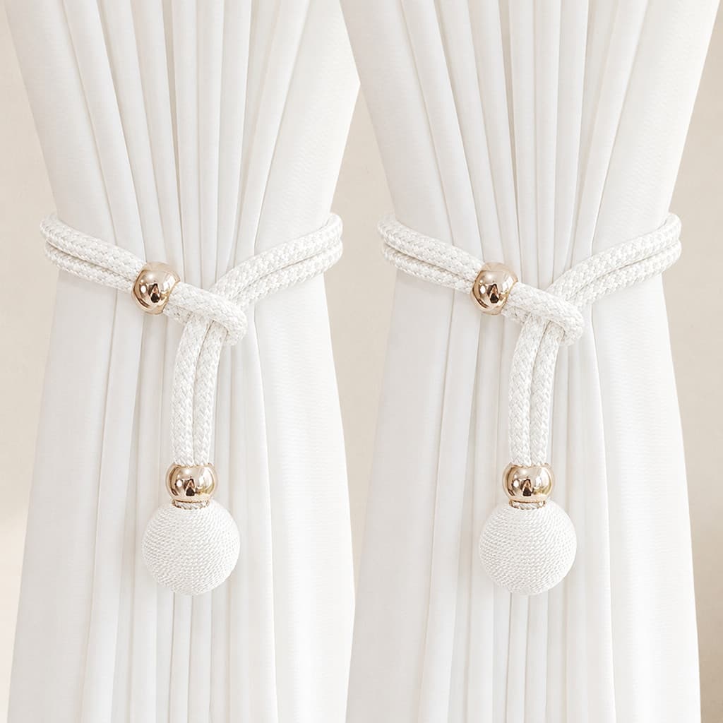 Kit 2 Prendedores De Cortina Com Cordão Trançado Bola Decorativa Abraçadeira Ajustável Elegante