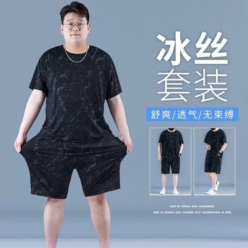 Shorts masculinos de manga curta de seda gelada Plus Size terno esportivo de duas peças