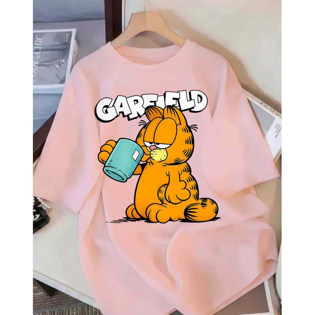 Camiseta Camisa Feminina 100% Algodão Garfild Cafe Fofo Treino Academia Musculação Fitness Oversized Verão