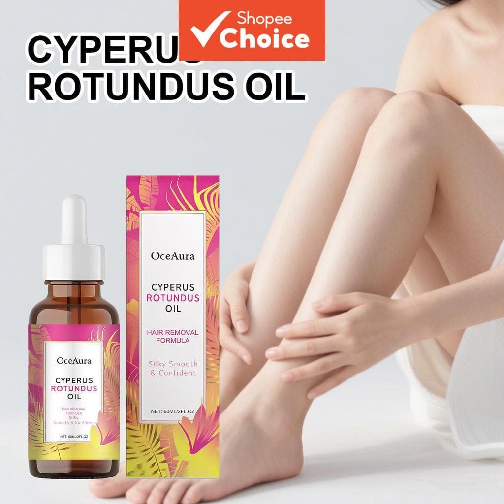 Óleo Capilar Premium para Remoção de Pelos 60ml Óleo de Raiz de Cyperus Rotundus e Folha de Melaleuca para Pele Suave,