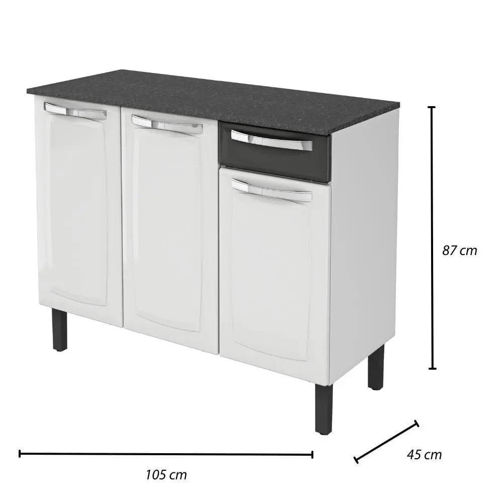 Balcão Itatiaia com 3 Portas e 1 Gaveta Linha Rose de Aço 105cm PRETO/BRANCO
