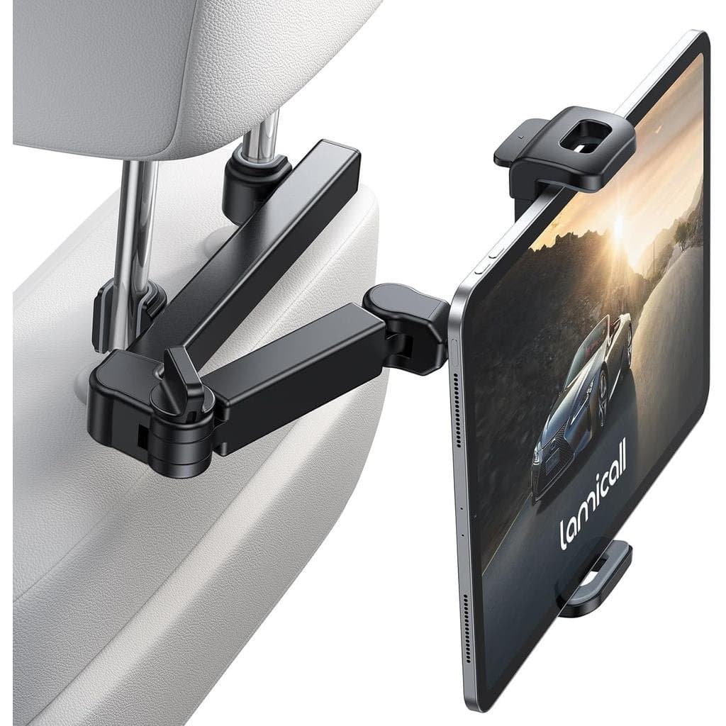 Suporte de Tablet para Encosto de Cabeça de Carro Lamicall - [Braço Extensor 3 em 1] Suporte de Tablet Ajustável para Ba