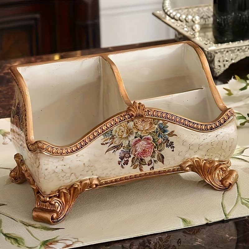 Suporte para Controle Remoto em Resina Floral Vintage, Organizador de Mesa, Bandeja de Mesa Independente para Mesa de Ca