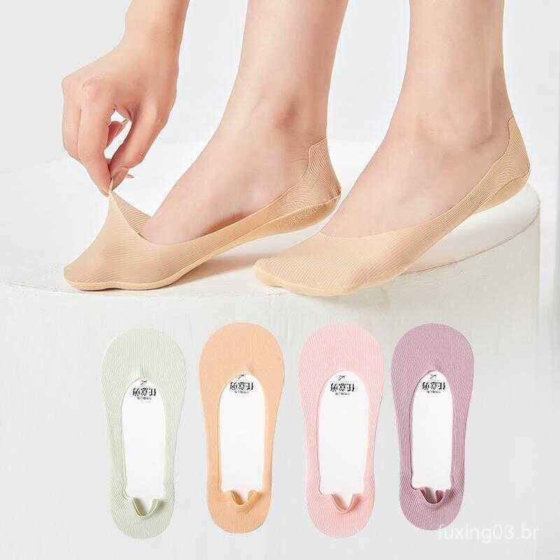 Conjunto de 5 pares de meias de verão listradas em algodão, ultrafinas, respiráveis ​​e invisíveis, com design antiderra