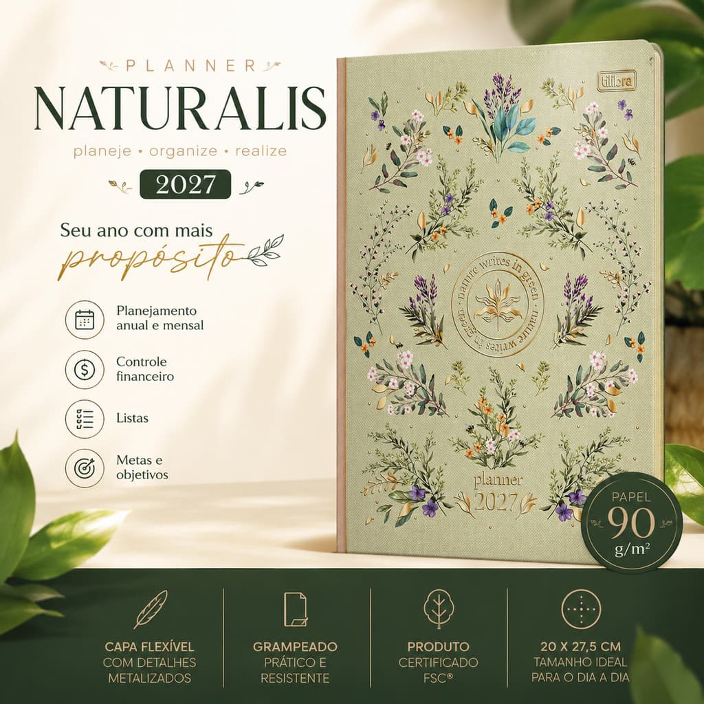 Planner 2027 Tilibra Naturalis 20 x 27,5 cm 90g Grampeado M9