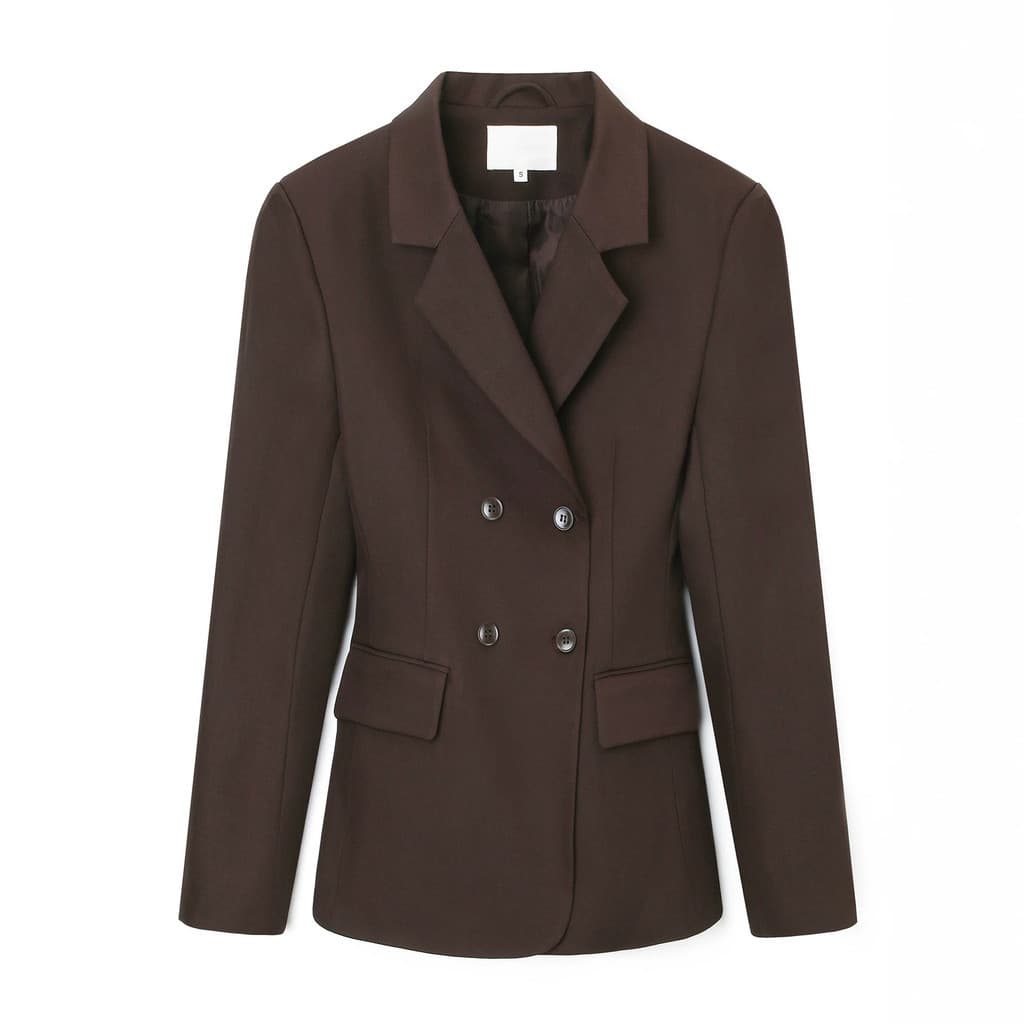 Senhoras outono inverno Blazer lapela cintura estreita duplo Breasted cinto bolsos Formal ombro cintura estreita