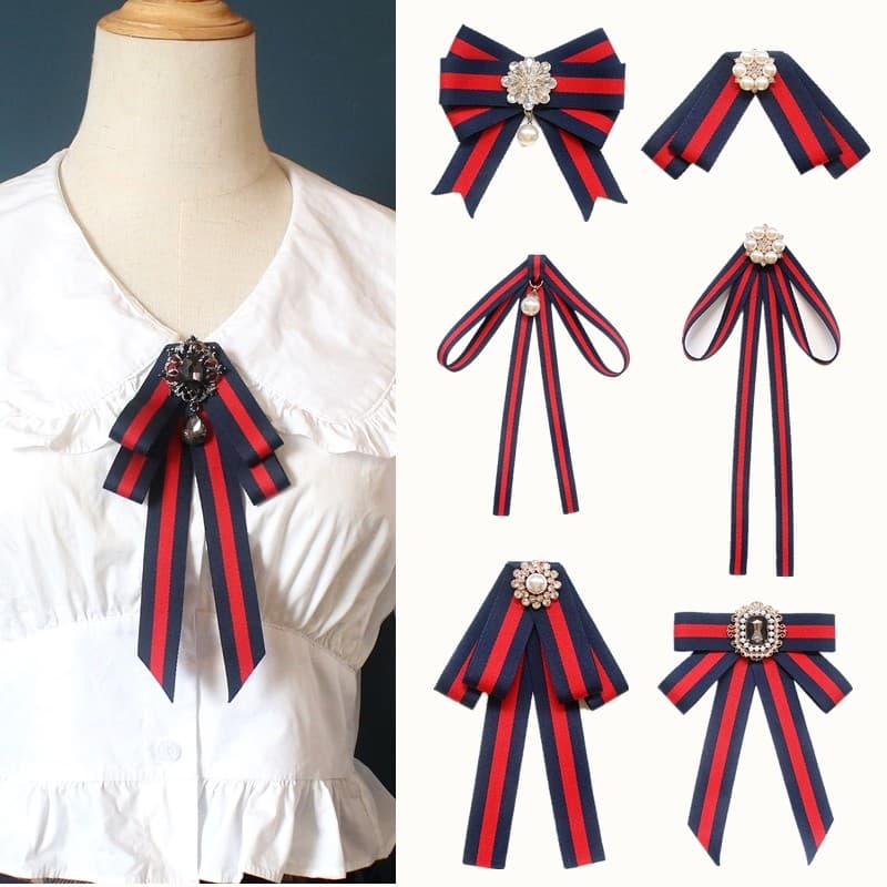 Gravata borboleta feminina vermelha azul listras estilo Preppy uniforme escolar JK uniforme Streamer laço livre nó britâ