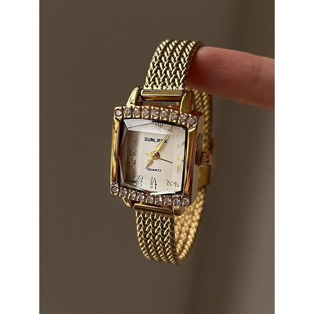 relogio feminino relogio feminino pequeno delicado Diamante quadrado dourado trigo orelha com pulseira relógio feminino
